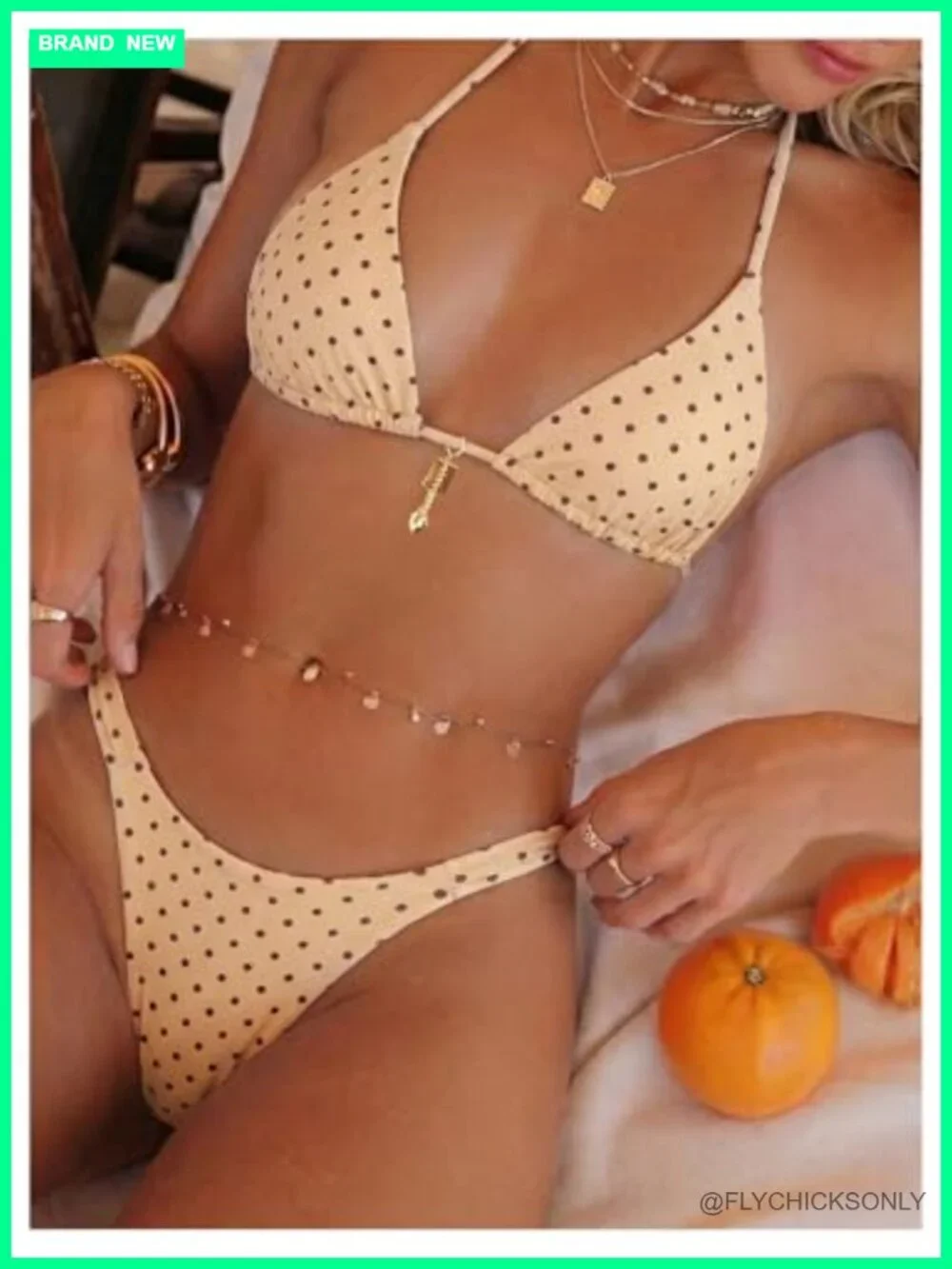 Polka Dot Halter Neck Thong Bikini Set - High Stretch Soft Fabric